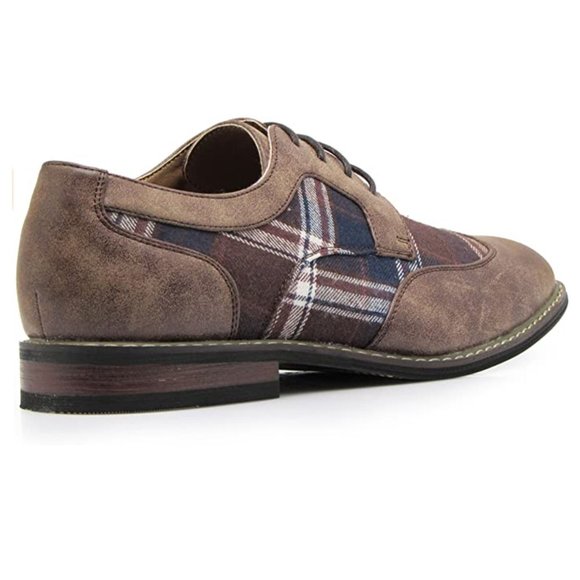New Men's Spectator Tweed Plaid Two Tone Wingtips Oxfords Perforated Lace Dress - Picture 3 of 5